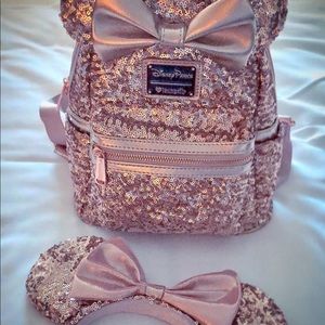 Loungefly rose gold Mickey ears and backpack